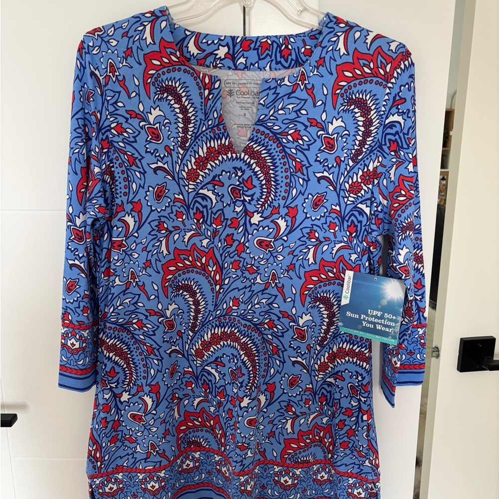 Coolibar Blue and Red Paisley Sun Protection Tunic